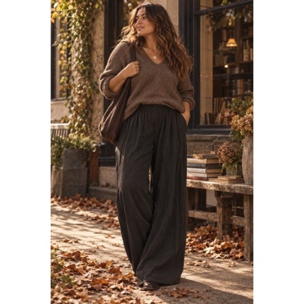 Cider Wide Leg Flowy Trousers Elastic Waist Pants Plus Size 0XL CD2023071334